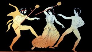 约 1796 年，一个萨提尔、一个梅娜德和狄俄尼索斯的男性追随者在狂舞（铜版雕刻）
