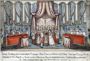 Marie-Louise married Napoleon by proxy in Vienna, with Archduke Charles standing in for Napoleon - Loeschenkohl, Johann Hieronymus (1753-1807) - 1810 - Etching, watercolour - 33,4x44,5 - Private Collection 作者 约翰·希罗尼缪斯·罗申科