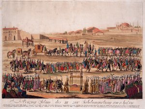 苏丹塞利姆三世(1761-1808)1789年4月13日进入腰部佩刀的场景 - Loeschenkohl, Johann Hieronymus (1753-1807) - 1789年 - 蚀刻画，水彩画 - 38,6x50,2 - 私人收藏 作者 Johann Hieronymus Loeschenkohl