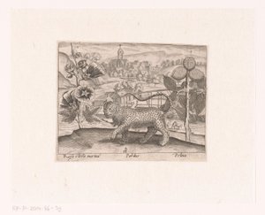 风景中的花卉和动物系列版画
有冬青、金钱豹和梅树的风景画
有动物、植物和花卉的风景画（系列名称）