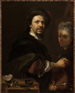 与妻子的自画像--杨（约翰）-库佩茨基（Kupetzky）（1667-1740）。布面油画