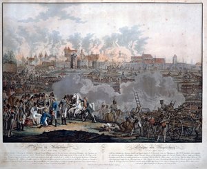 1809 年 4 月 23 日的拉蒂斯邦战役 (bataille de Ratisbonne ou Regensburg) - Rugendas, Johann Lorenz, the Younger (1775-1826) - 1809 - Aquatint - 54,6x65,4 - 私人收藏