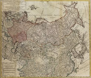 俄罗斯地图 来自：Imperii Russici et Tartariae universae tam majoris et Asiaticae quam minoris et 作者 约翰马蒂亚斯兔子