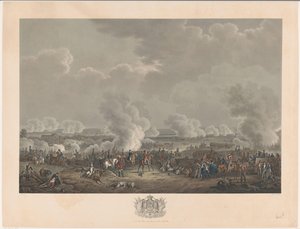 滑铁卢战役，1815 年
威廉一世抵达布鲁塞尔并举行就职典礼以及 1815 年 Quatre-Bras 战役和滑铁卢战役的 12 幅图版（系列标题）