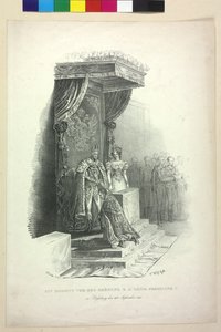 1830 年 9 月 28 日费迪南五世国王在布拉迪斯拉发加冕的前一刻。1830 年 9 月（石版画）