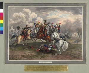 Frederic Dittmayer 于 1814 年 2 月 17 日在 Villeneuve 营救被俘虏的法国骑兵团特拉赫男爵上校军士 作者 约翰·内波穆克（Johann Nepomuk Hoechle）