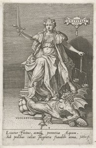 正义（Justitia）战胜暴力（Violentia）
正义（物体上的标题）
美德战胜恶习（系列标题） 作者 约翰·萨德勒（一）