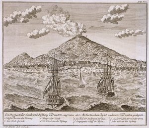 摩鹿加群岛中被称为 "特尔纳特 "的岛屿，出版。1744.   作者 约翰·沃尔夫冈·海特