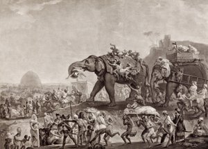 海德比克大使馆来自加尔各答，来自Vudeier of Oude，通过Patna的方式，在1788年，见到康沃利斯勋爵，pub.c.1800（mezzotint） 作者 Johan Joseph Zoffany