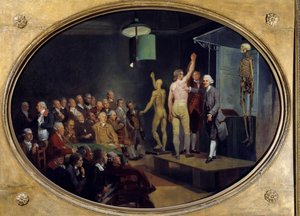 由英国皇家学院的苏格兰解剖学家威廉亨特 (1718-1783) 讲授。 约翰·佐法尼 (Johann Zoffany) (1733-1810) 的画作 昂。