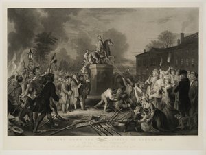 在1753年7月，在纽约市保龄球馆，由约翰·C·麦克雷（John C. McRae）雕刻，1853年后，由自由之子拉下乔治三世雕像