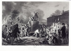 1776年7月，纽约市保龄球馆的自由之子拉下了乔治三世的雕像，酒吧。 1875年 作者 约翰内斯·亚当·西蒙（Ohtel）之后