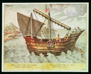 中国垃圾，来自&39;Jan Huyghen van Linschoten的插图，他的东西西印度群岛的航行&39;，1579-92（雕刻）