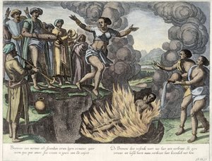 Sati，插图来自&39;Jan Huyghen van Linschoten，他的航行进入东西印度群岛&39;，1579-92（彩色雕刻）