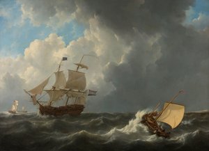 汹涌大海中的船只