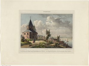 Sint-Nicolaaskapel in Nijmegen De Hedensche Kapel, op de Wandelplaats het Valkhof. La Chapelle Payenne, à la Promenade, dit Valkhof (title on object) Nymegen. (series title on object)