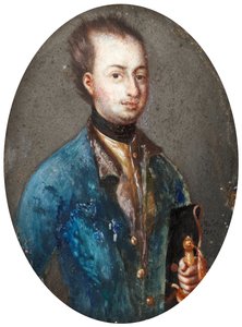 瑞典国王查理十二世肖像 (1682-1718) - 约翰内斯·海因里希·莫勒 (Johannes Heinrich Moeller, 1814-1885) 的作品，瓷器水粉画 作者 约翰内斯·海因里希·默勒