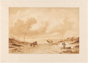 沙丘与大海之间有一条路的景观 作者 Johannes Hermanus Barend Koekkoek