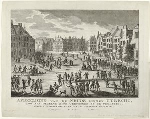 1787 年，爱国者放弃乌特勒支的 Neude 路
描绘乌特勒支内的 Neude 在 MDCCLXXXVII 年 9 月 XV 日至 XVI 日夜间被遗弃时的景象（标题见实物）