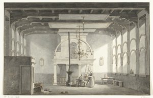 多德雷赫特 Kloveniersdoelen 大厅，1618-1619 年、1836 年全国宗教会议曾在此举行。 作者 Johannes Rutten（艺术家签名）