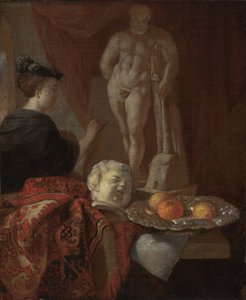 静物和一个女人在画架，17世纪晚期 作者 约翰尼斯·沃豪特（Johannes Voorhout）