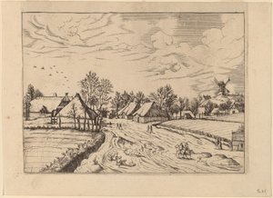 带磨坊的乡村小镇 作者 Johannes 和 Lucas van Doetechum 在《小景观大师》之后