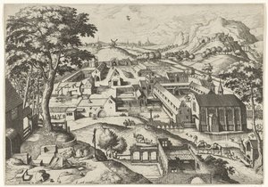 风景与圣杰罗姆 hieronimus in Deserto（物体上的标题） 风景与基督教故事（系列名称） 作者 卢卡斯·加塞尔（Lucas Gassel）