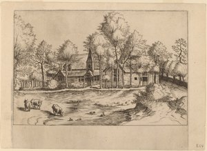 有教堂的乡村村庄 作者 Johannes van Doetechum，长老和卢卡斯