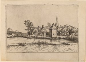 有教堂和桥梁的乡村村庄 作者 Johannes van Doetechum，长老和卢卡斯