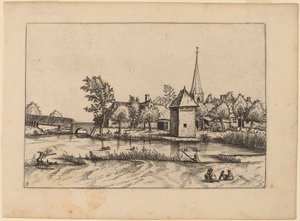 带教堂和桥的乡村村庄 作者 Johannes van Doetechum，长老和卢卡斯