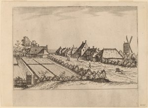 田野和一条带有磨坊的村路 作者 Johannes van Doetechum，长老和卢卡斯