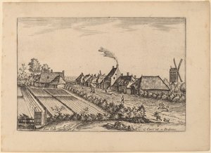 田野和一条带有磨坊的村道 作者 Johannes van Doetechum，长老和卢卡斯