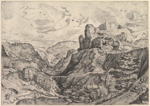 阿尔卑斯山风景与深谷》出自《大型风景画》，约1555-56年。