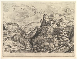 阿尔卑斯山风景与深谷》出自《大型风景画》，约1555-56年。