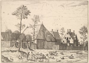 带小屋的棚子，出自《小景观》，1559-61。