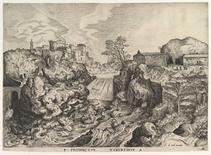 Tiber Tivoli Prospectus Tyburtinus视图，来自《大型景观》，约1555-56年。