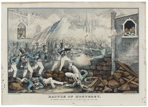 Battle of Monterey on 7 July 1846, litho by Nathaniel Currier (1813-88) 作者 约翰（后）卡梅伦