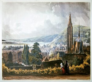卡德贝克，出自《塞纳河上的风景》，由托马斯-萨瑟兰（生于1785年）雕刻，由R. Ackermann（1764-1834）出版，1821年（彩色平印）。 作者 约翰（后）根德尔