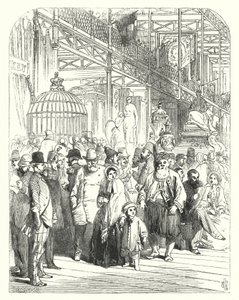 伦敦海德公园水晶宫的参展商和参观者，1851 年万国博览会的举办地（版画）