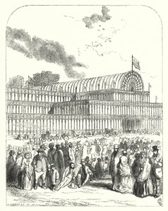 位于伦敦海德公园的水晶宫，1851年大展的会场，由约瑟夫-帕克斯顿和查尔斯-福克斯设计（雕刻）。