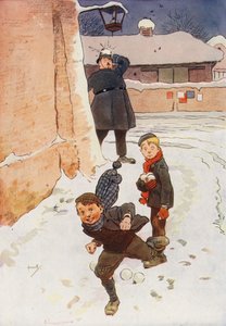 被雪球击中的警察（彩色石版画） 作者 约翰（后）哈索尔