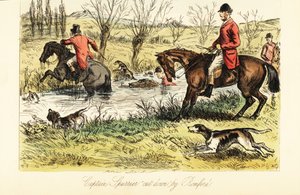 英国猎人与猎狐犬涉水 作者 约翰（后）里奇