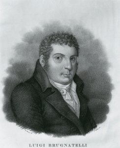 Luigi Valentino Brugnatelli (1761-1818)的肖像，意大利化学家和电镀发明者，Luigi Rados (1773-1840)根据Roberto Focosi (1806-1862)的图画绘制的蚀刻画。