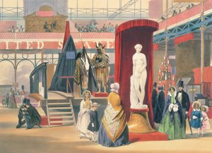 海勒姆·鲍尔（Hiram Power，1805-73 年）创作的“希腊奴隶”景观，1851 年伟大展览美国部分的一尊雕塑，来自狄金森的综合图片（彩色平版印刷）