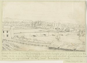 特伦特河畔柏顿桥和镇：钢笔画，1817年 作者 约翰·奥尔波特