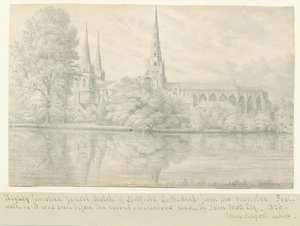 利奇菲尔德大教堂（Lichfield Cathedral）-西南视图：铅笔画 作者 约翰·奥尔波特