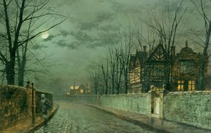 老英国房屋，雨后的月光，1883年 作者 约翰·阿特金森·格里姆肖