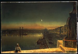 鲁昂在晚上从皮埃尔桥，1878年 作者 约翰·阿特金森·格里姆肖