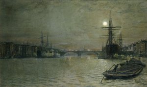晚上的游泳池和伦敦桥，1884年 作者 约翰·阿特金森·格里姆肖