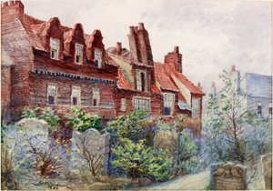 银色街的房子从All Saints Churchyard，泰恩河畔纽卡斯尔，1886年bodycolour，铅笔和纸张在纸上 作者 约翰·大西洋·斯蒂芬森